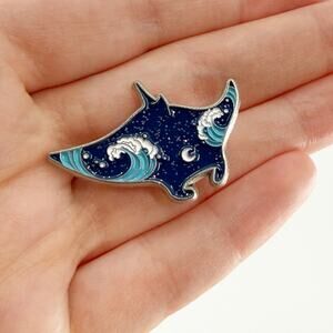Blue Glitter Stingray Soft Enamel Pin